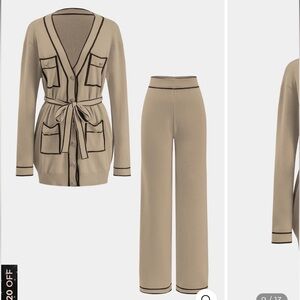 Contrast Binding Knit Top And Pants Set